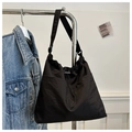 Grand sac cabas noir en nylon avec cordon de serrage et grandes poches frontales - Noir sans Pendentif