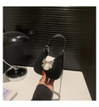Chic black and white saddle bag with silver bow accent and chain strap for women - Small / Black