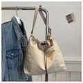 Sac seau en toile blanc cassé minimaliste avec fermeture à cordon et bandoulière réglable - Kaki (Sans Pendentif)