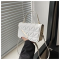 White quilted crossbody bag with diamond pattern and gold metallic trim detail - White