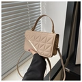 Beige quilted small handbag with geometric stitching and gold metallic hardware trim - Khaki