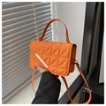 Vibrant orange quilted shoulder bag with geometric stitching and gold metal bar accent - Orange