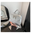 Silver metallic crossbody bag with a bow detail and top handle for elegant styling - Silver