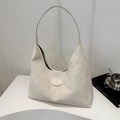 Borsa tote grande minimalista color crema in pelle per il pendolarismo donna - Bianco