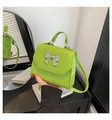 Neon green mini square handbag with silver metallic bow and slim shoulder strap - Green