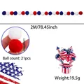 Patriotic red white blue pom pom garland 2m length with 21 pieces for party decor - 2m (21 Balls) / Red White Blue Color Scheme
