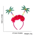 Pink flamingo party headband with glitter palm trees and hibiscus flowers, 28cm height - Coconut Tree Style
