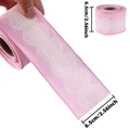 Pink Christmas linen ribbon with white lace pattern and 6.5cm wired edge detail - 2m / Patterned Ribbon