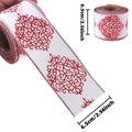 Christmas burlap ribbon with red glitter damascus pattern and wire edges, 6.5cm width - 2m / Faux Linen White Style