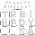 Silver glitter Happy Birthday banner with bows and a 3-meter rope for party decoration - Silver Glitter Letter