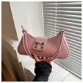 Borsa a mezzaluna rosa con fiocco in argento e doppi spallacci con nodi - Rosa