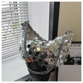 Borsa hobo con paillettes argento, catena metallica e forma a mezzaluna scintillante - Argento