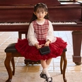 Detalle de vestido tweed granate para niña con botones de perlas y falda de tul - 120cm / Estilo Elegante Borgoña