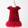 Robe rouge à paillettes pour filles avec ourlet en tulle et design de débardeur chic - 90cm / Rouge