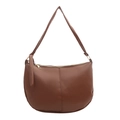 Chic large capacity brown saddle shoulder bag in premium leather with gold zipper - Brown