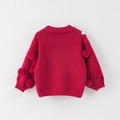 Maglione natalizio rosso per bambini con pompon sulle maniche e bordi a costine - Maglione Rosso Vino / 90cm