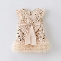 Vestido de princesa de lentejuelas champán con lazo grande para niñas Año Nuevo - 120cm / Moño sin Felpa