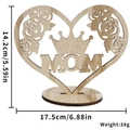 Wooden heart-shaped Mother's Day tabletop ornament with hollow MOM letters and rose cutout - Mother's Day Crown Style