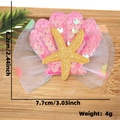 Pink sequin shell hair clip with golden starfish and white tulle mesh detail - Pink Sequin Shell