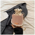 Pink patent leather box bag with pearl handle and golden chain crossbody strap - Pink