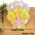 Sparkly yellow sequin shell hair clip with pink starfish for ocean themed party - Iridescent Yellow Sequin Shell
