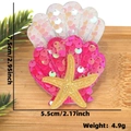Pink and white sequin shell hair clip with yellow starfish for ocean theme party - Iridescent Rose Red Sequin Shell