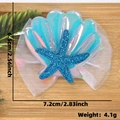 Blue ocean theme shell and starfish hair clip with mesh base and dimensions measurement - Hair Clip / Dreamy Blue Shell