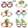 Set de 6 gafas de papel temáticas de Hawái para fiestas en la playa con diseños tropicales - Estilo Temático Hawaiano
