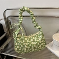 Sac à bandoulière fleuri vert avec motifs de marguerites et anse plissée avec nœud - Vert