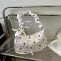 Sac bandoulière floral avec anse plissée blanche et décoration de nœud élégant - Blanc