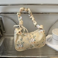 Sac bandoulière fleuri jaune avec poignée froncée et détail de nœud latéral - Jaune