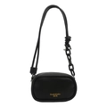 Borsa a tracolla ovale nera minimalista con logo dorato e dettaglio catena alla moda - Nero
