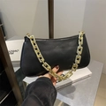 Minimalist black leather underarm bag featuring a bold chunky gold chain strap - Black