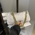 Modern white PU leather underarm bag with thick gold chain handle for women - White