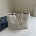 Sac cabas beige de style chinois avec broderie florale et rivets dorés - Blanc