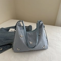 Hellblaue Shopper Tasche mit Schmetterlingsdekor und plissiertem Stoffgewebe - Blau