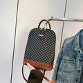 Retro large-capacity backpack in dark monogram print with brown leather trim - Brown