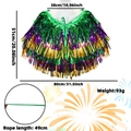 Detailed dimensions of gold, purple and green tinsel fringe shawl for party costumes - Shawl / L / Green Purple Gold