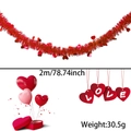 2m Valentinstag Girlande in Rot mit Herz-Pailletten und LOVE-Dekorationsanhängern - 2m / Rote Herzgirlande