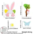 Felt Easter wall stickers set with pink rabbit and green tree decorations and glue dots - Rabbit Tree Bow Style