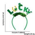 St. Patrick's Day headband with green top hat, lucky clover and gold horseshoe design - LUCKY Letters Style