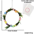 Easter wreath with colorful foam eggs and green leaves on brown twigs, 31x38cm size - Large Green Leaf Easter Egg Style / DIY Material Kit