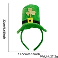 St. Patrick's Day green mini top hat headband with shamrock detail and dimensions - Gold Shamrock Top Hat Headband