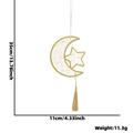Eid Moon and Star wooden hanging ornament with golden tassel and dimension measurements - Hollow Irregular Moon Star Style