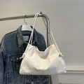 White faux leather shoulder bag with WGONGZHU embossed letters and knotted rope strap - White