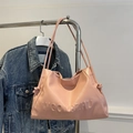 Pink matte PU leather tote bag with embossed lettering and stylish knotted shoulder strap - Pink