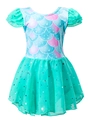 Abito da danza sirena per bambina turchese con scaglie di pesce e tutu con paillettes - Verde (Sirena) / 90cm