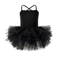 Detailed view of girls black ballet tutu dress with cross-back straps and layered tulle - 90cm / Black