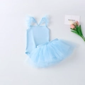 Set danza classica azzurro per bambina con body a volant e gonna in tulle a strati - Celeste / 90cm