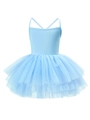 Light blue girls' ballet tutu dress with tiered mesh skirt and crisscross back straps - 90cm / Sky Blue